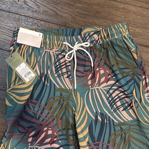 Tropical Leaf Print Shorts men’s small swim trunks